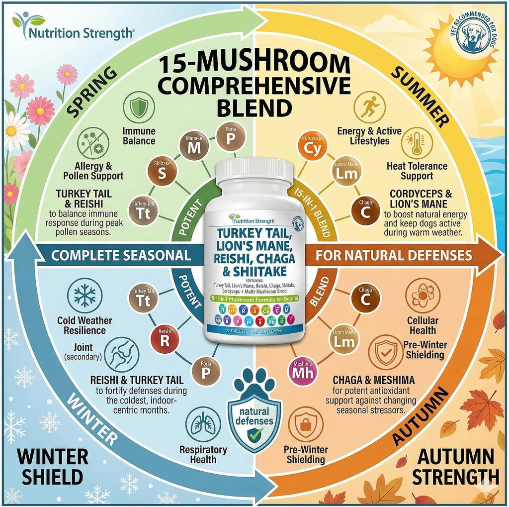 Nutrition Strength 15-in-1 Mushroom Support para Perros - 90 Comprimidos Masticables
