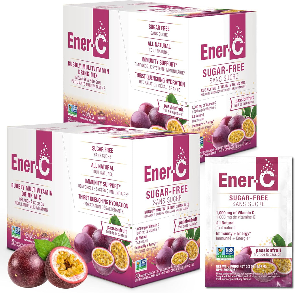 Ener-C Sugar Free Multivitamin Drink Mix - Sabor Maracuyá, 60 Sobres | Mezcla de Vitaminas y Electrolitos sin Azúcar