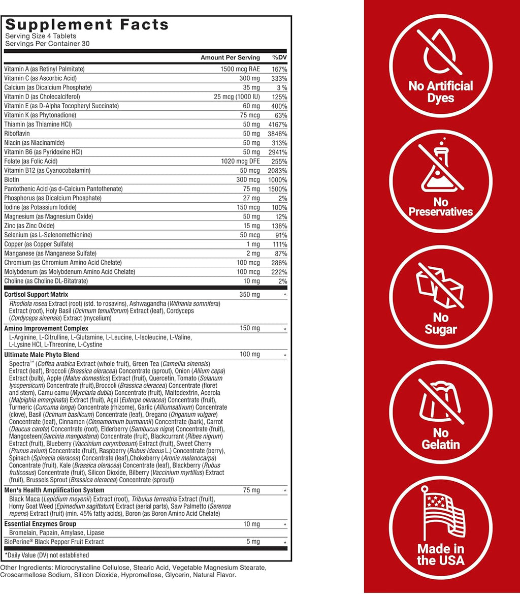 Force Factor Test X180 Multivitamínico para Hombres, 120 Comprimidos