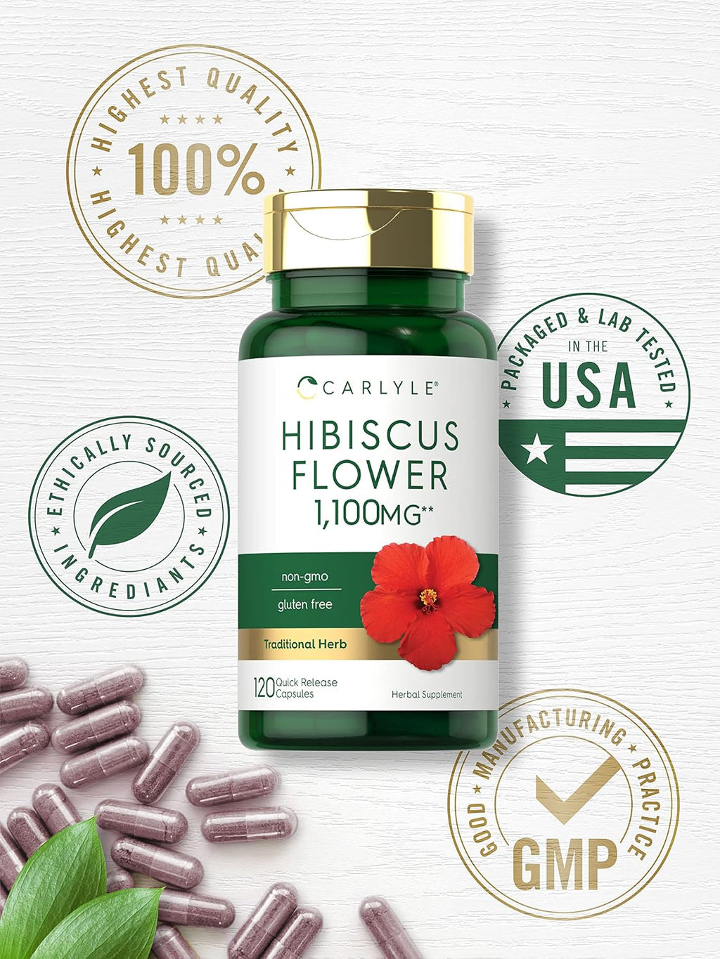 Carlyle Extracto de Flor de Hibisco | 120 Cápsulas | No Transgénico, Sin Gluten