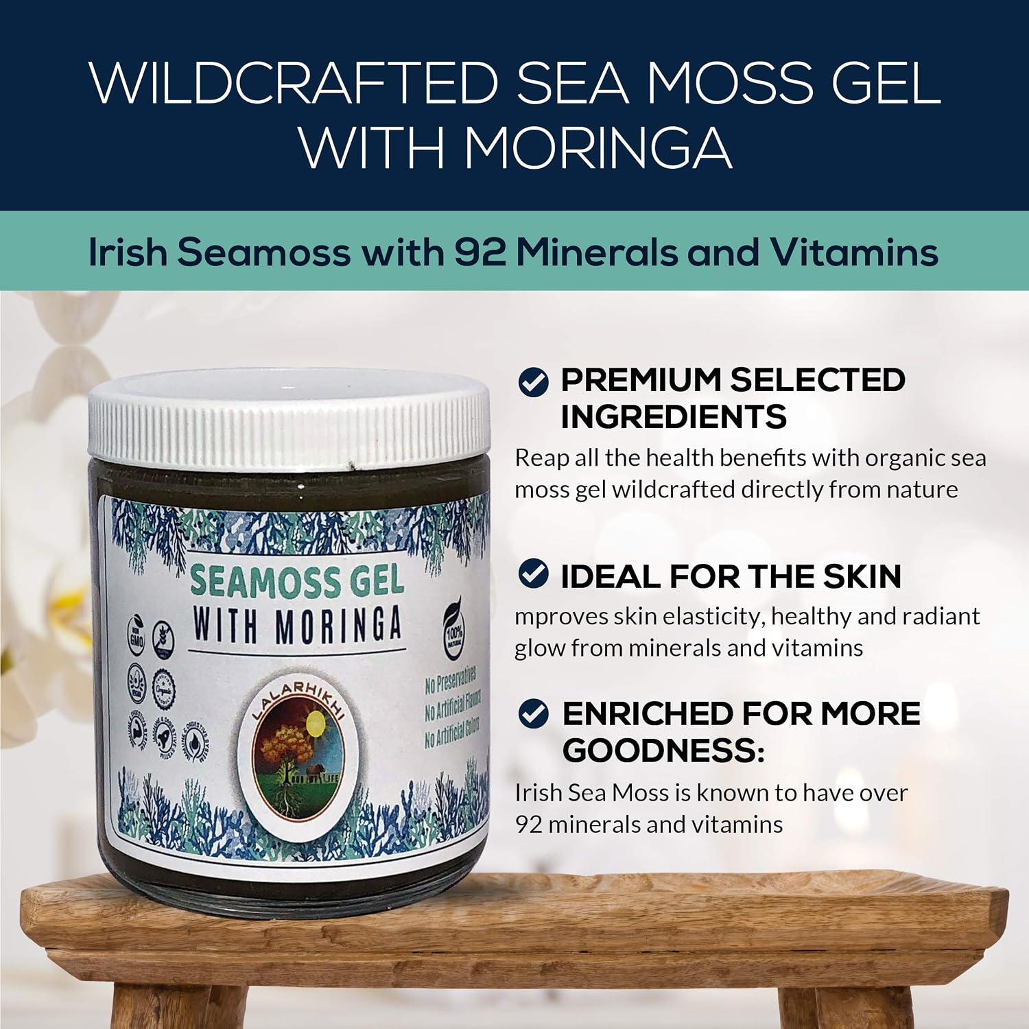 Gel de Sea Moss y Moringa con Miel y Especias - Wildcrafted - Lalarhikhi Food of Life - 227g