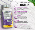 JE Natural Biotina para Cabello, Piel y Uñas, 20.000 μg, con Vitamina C y Colágeno, 60 Cápsulas