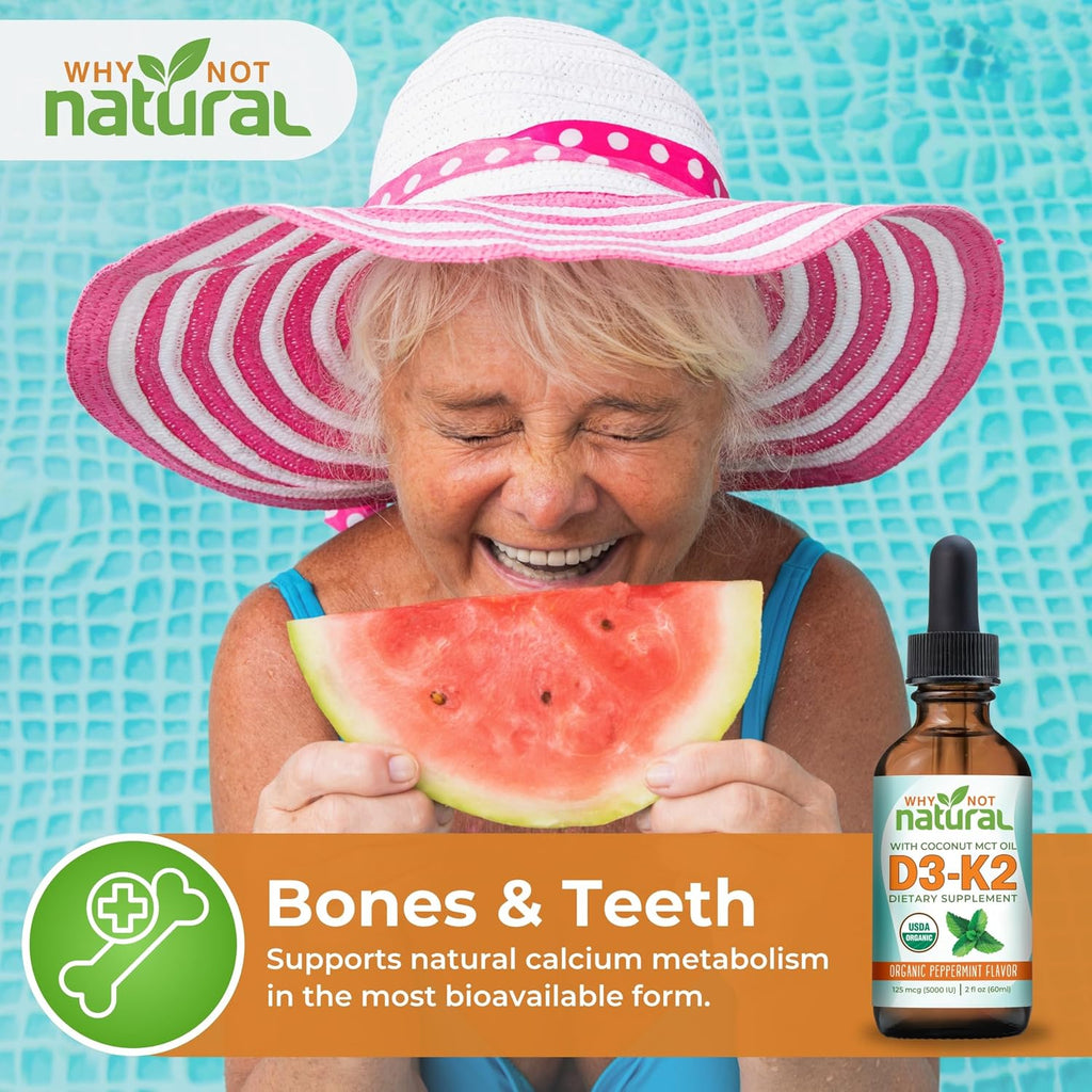 Why Not Natural Vitamina D3 K2 (MK-7) Gotas Líquidas, 5000 UI con Aceite MCT de Coco