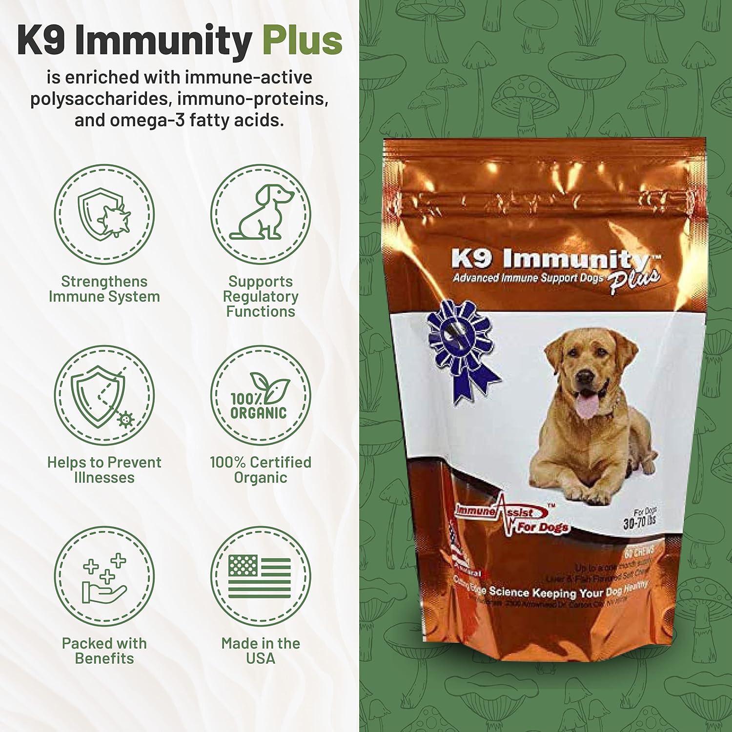 K9 Immunity Plus - Refuerzo Inmune Potente para Perros de más de 70 lbs - 90 Masticables Suaves