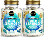 MAJU Wild Irish Sea Moss Cápsulas 4 en 1 (120ct) con Bladderwrack y Bardana
