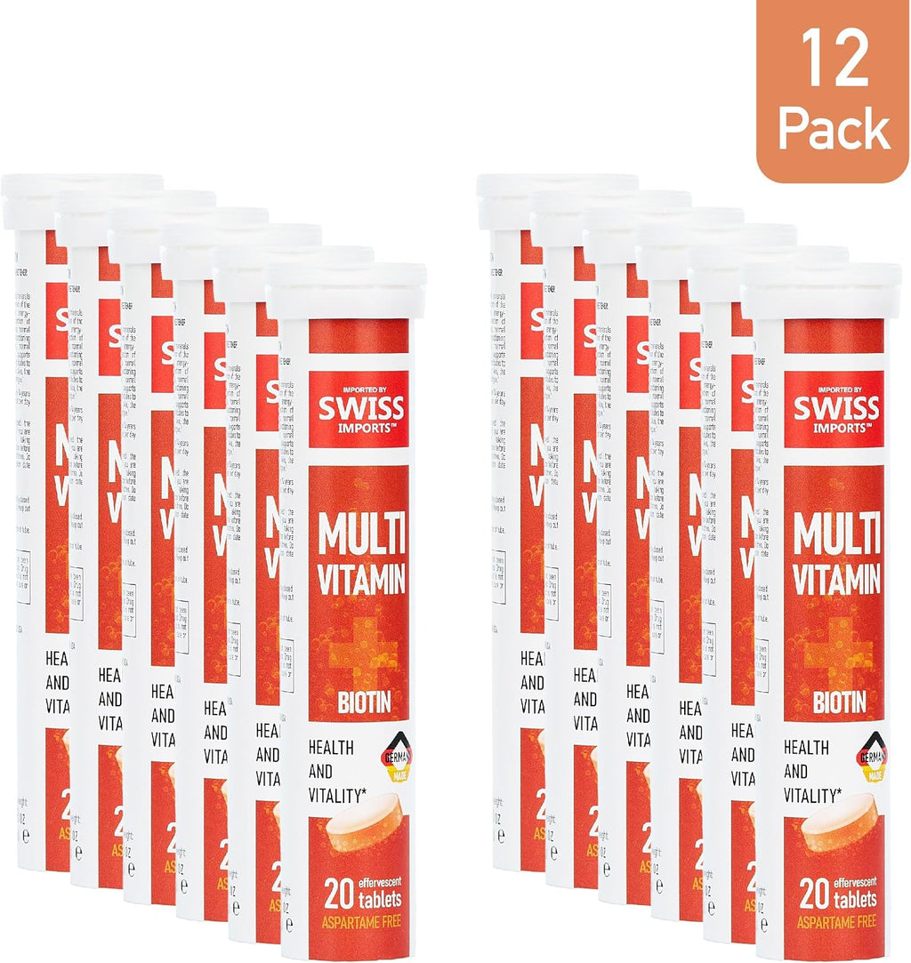 Swiss Imports Multivitamínicos Efervescentes + Biotina - 240 Comprimidos (12 Paquetes)