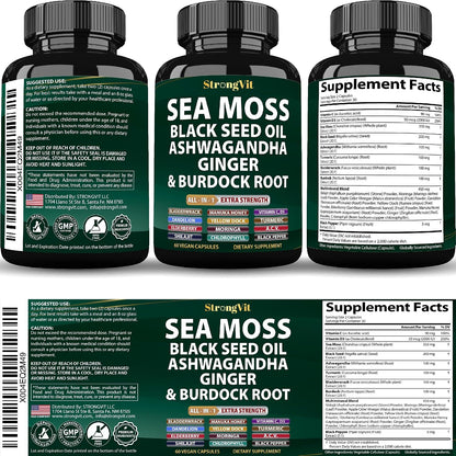 StrongVit Cápsulas de Sea Moss Orgánico con – Aceite de Semilla Negra (Black Seed Oil): Conocido por sus – Image 9