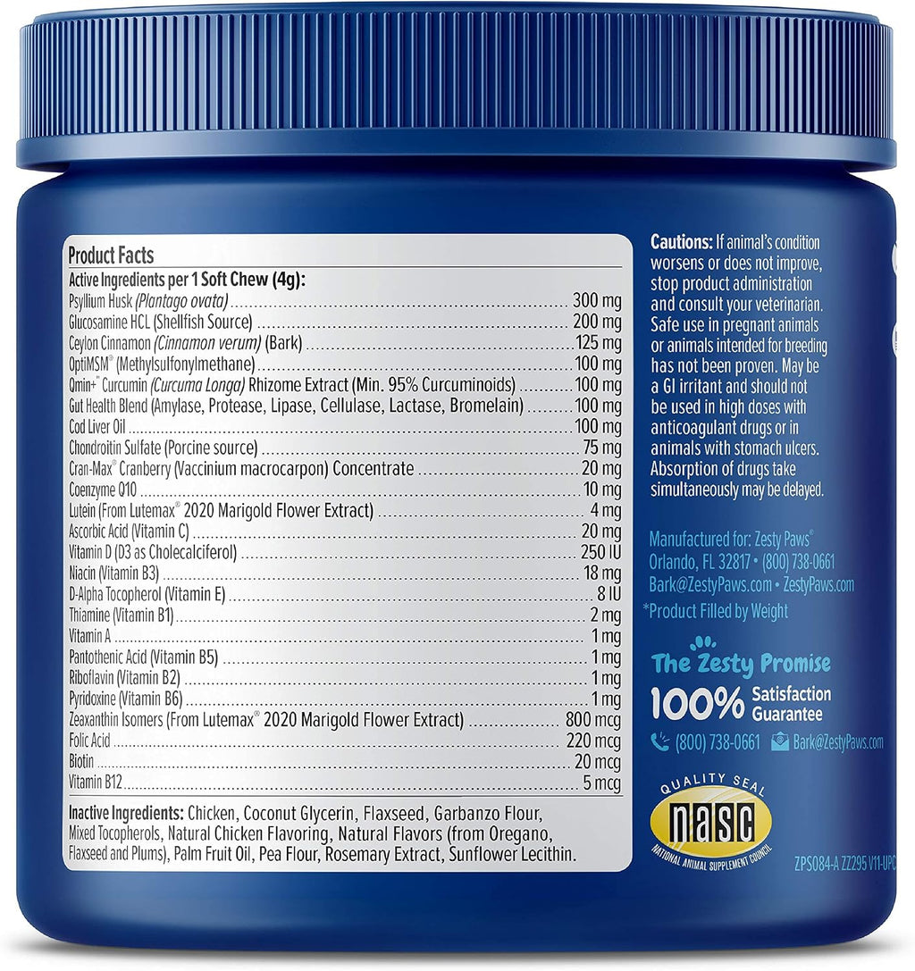 Zesty Paws Multivitamínico para Perros Senior - Snacks con Glucosamina, Probióticos y Omega-3 - 90 uds.