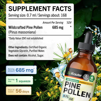 BIO KRAUTER® Polen de Pino para Hombres - Tintura Vegana Pura, 685 mg por ración, 118 ml (56 Días) – Image 4