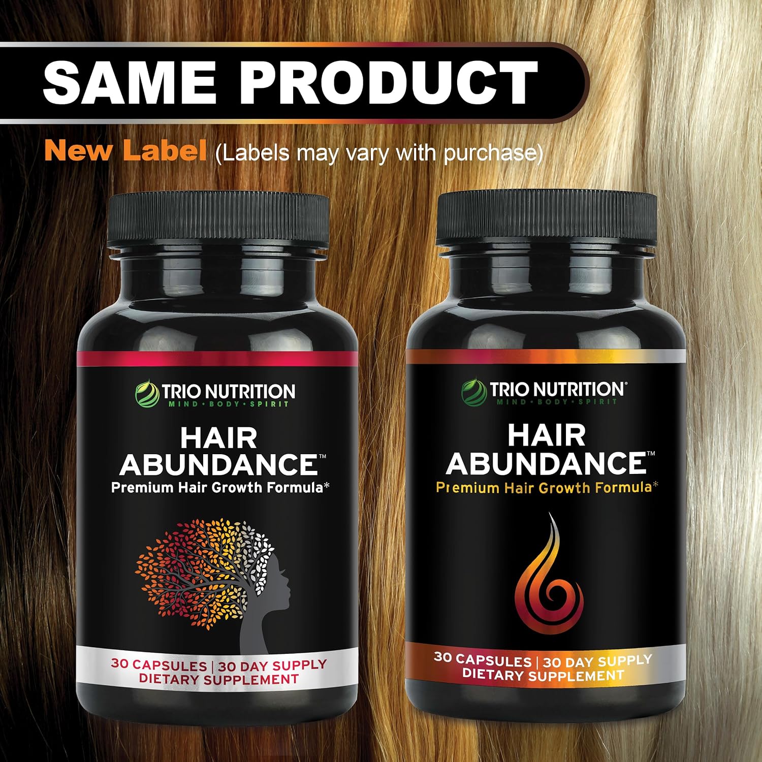 TRIO NUTRITION Hair Abundance | Suplemento de Biotina 10000mcg con Colágeno, Keratina, Zinc y Selenio