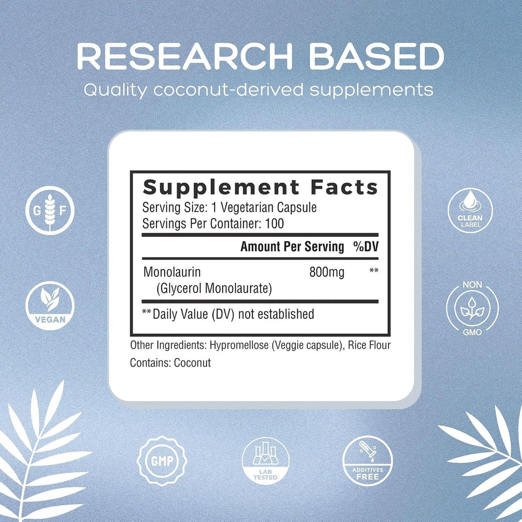 Natural Cure Labs Monolaurina Extra Strength 800 mg, 100 Cápsulas