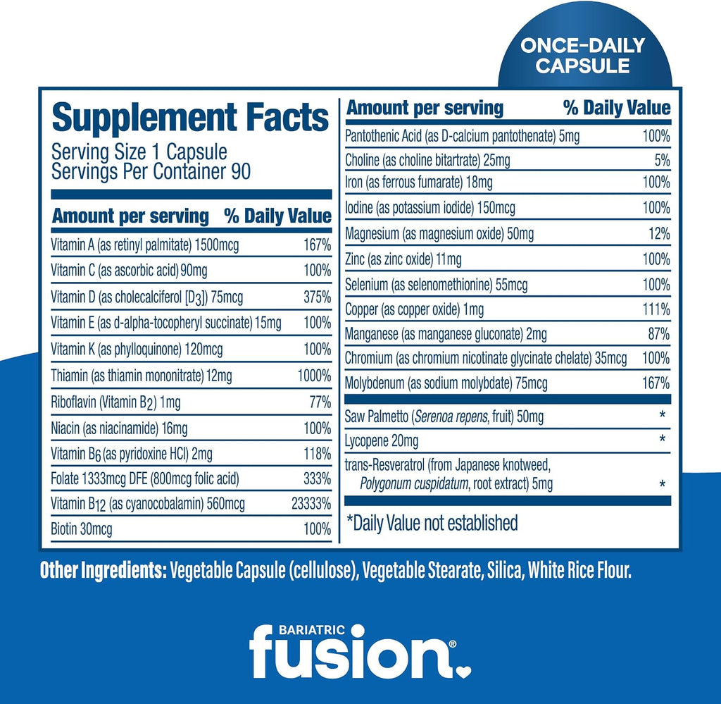 Bariatric Fusion Multivitamínico Diario para Hombres con Hierro - 90 Cápsulas (3 Meses)