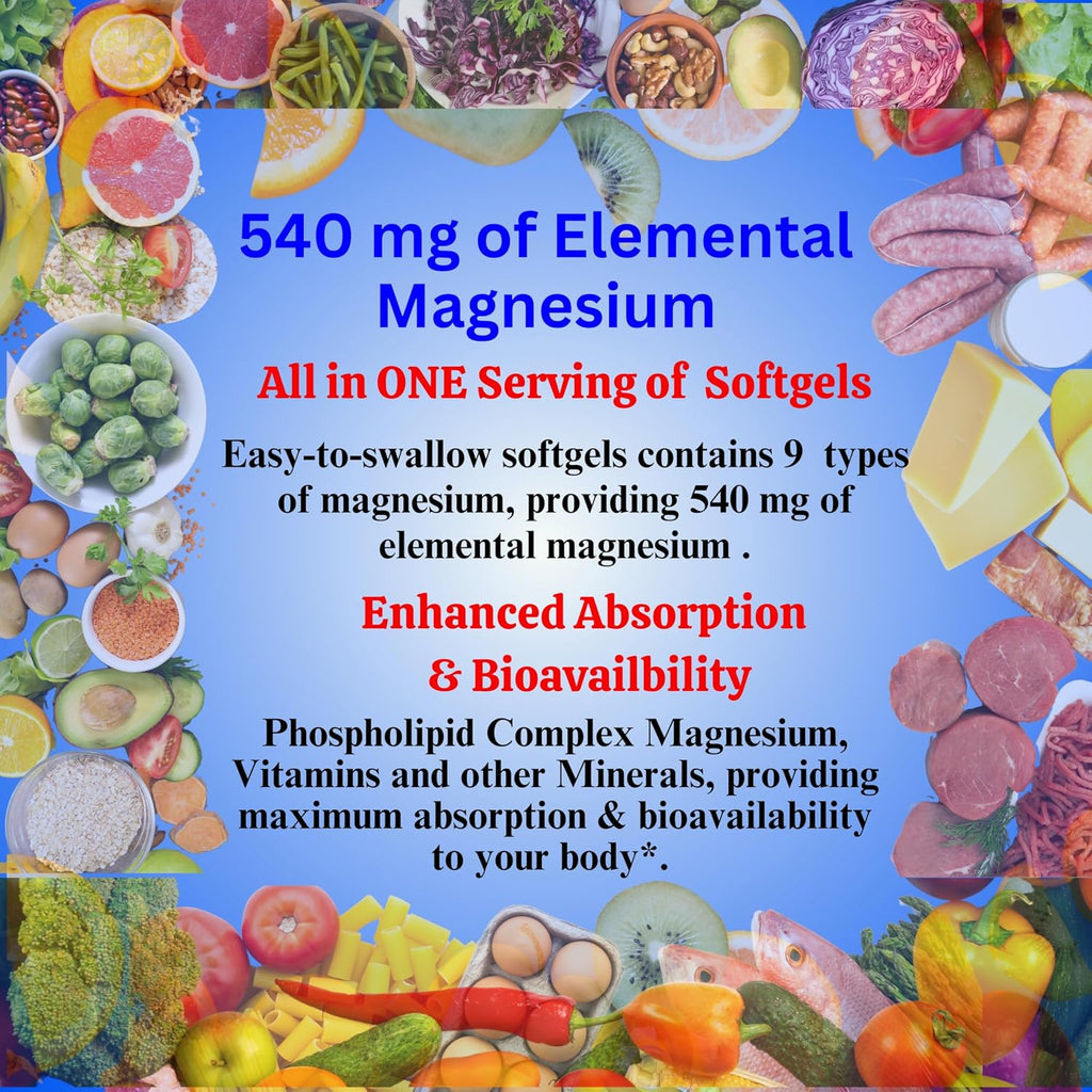 Nikoni Phospholipid Magnesium Complex 2500mg (9 Sales de Magnesio, 5 Vitaminas y 3 Minerales) (180 Cápsulas Blandas)