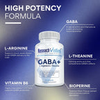 Research Verified GABA+ - Relaxation, Mood, Sleep - 600mg GABA, L-Arginine, L-Theanine, P5P, BioPerine - 60 Vegan Capsules