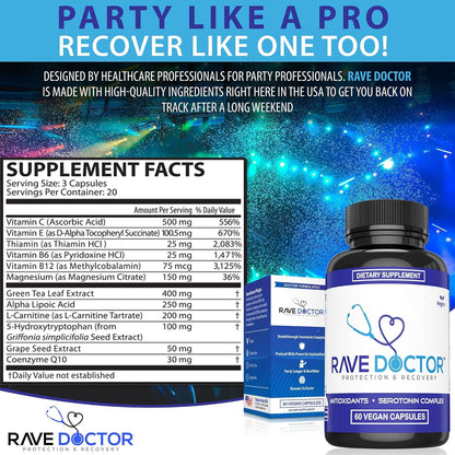 Rave Doctor 5 HTP Supplement – Complemento Alimenticio con 5-HTP, Vitaminas y Antioxidantes (Vegano) – Image 5