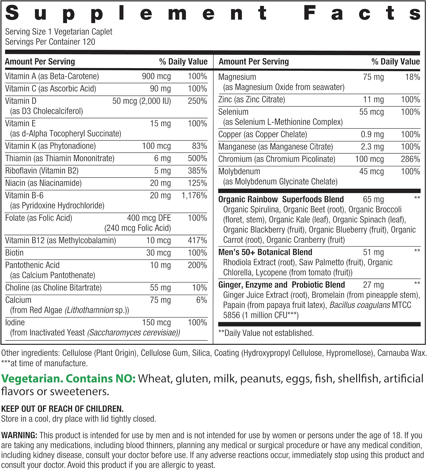 Rainbow Light Men's 50 Plus Multivitamin 120 Comprimidos
