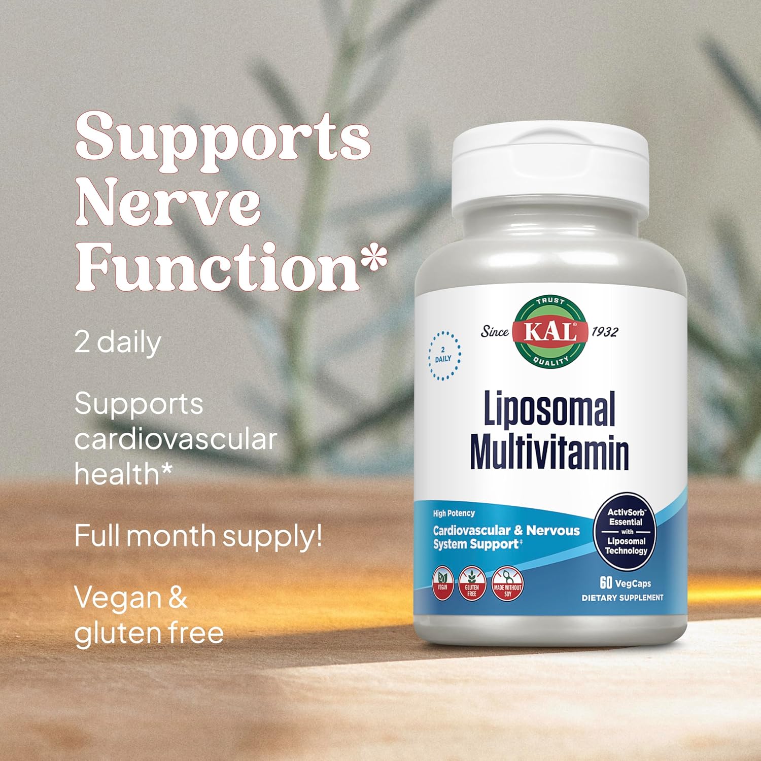 KAL Liposomal Multivitamin - Multivitamínico Liposomal de Alta Potencia con Vitamina C, D-3 y Complejo B - 60 Cápsulas Vegetales