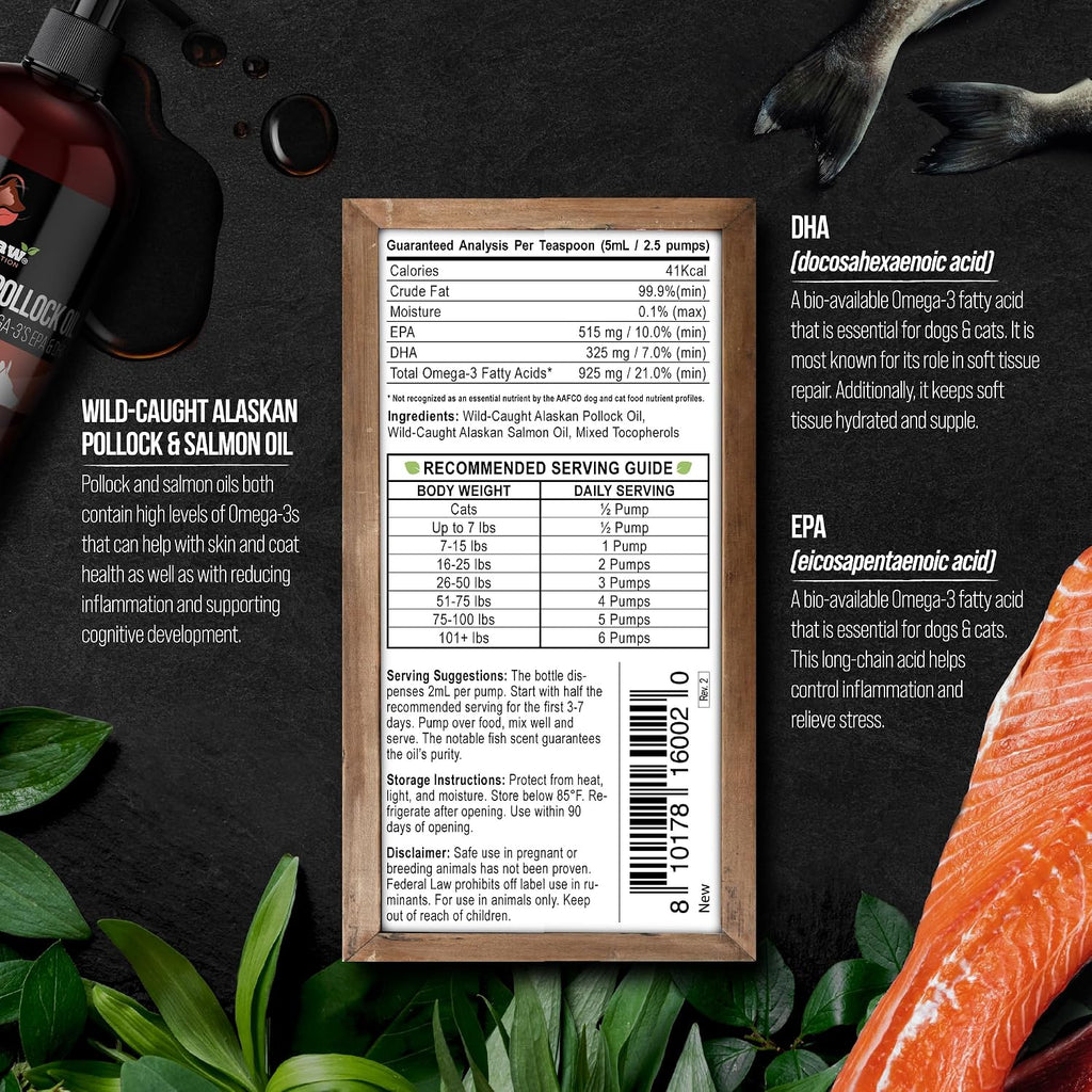 Alaskan Wild Salmon Oil for Dogs - Liquid Omega 3 with Pump - 236 ml