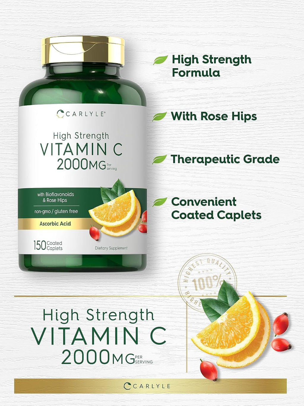 Carlyle Vitamina C 2000 mg con Rosa Mosqueta, 150 Comprimidos