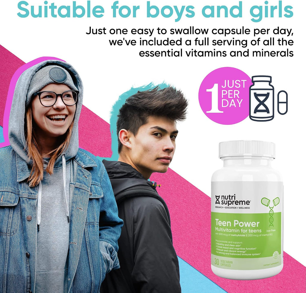 Multivitamínico para Adolescentes Nutri Supreme – Vitaminas para Chicos y Chicas de 12 a 17 Años, Fórmula Completa con Vitaminas C, D, E y Complejo B, 30 Cápsulas