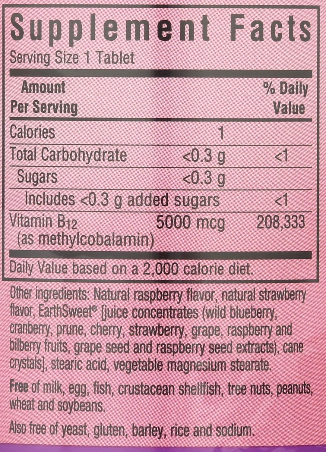 BlueBonnet Nutrition Masticables Earth Sweet, Metilcobalamina CellularActive, Frambuesa, 5,000 mcg, 60 Tabletas Masticables