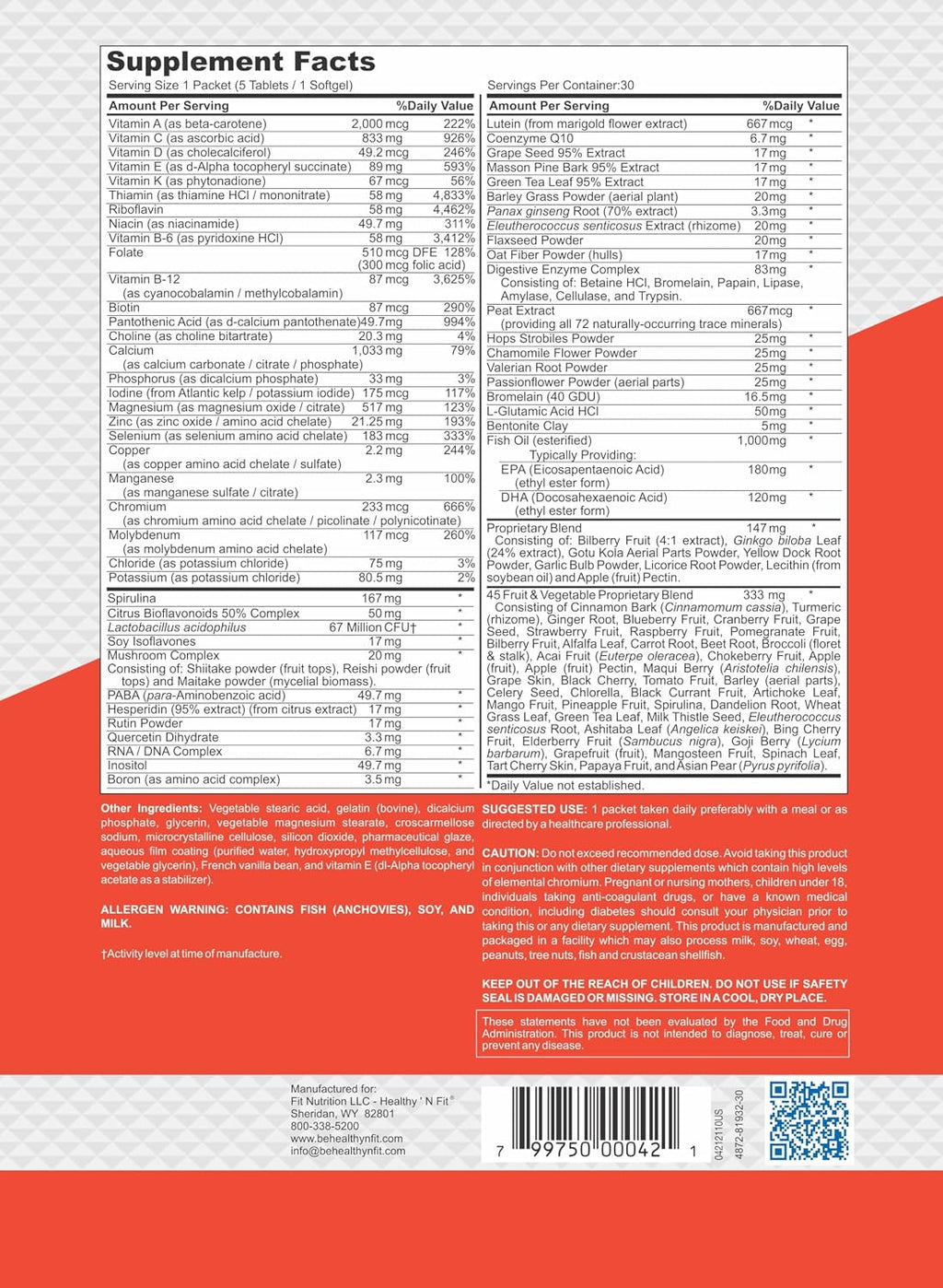 Healthy 'N Fit NUTRI Pack - 30 Sobres Diarios - Pack Multivitamínico Completo