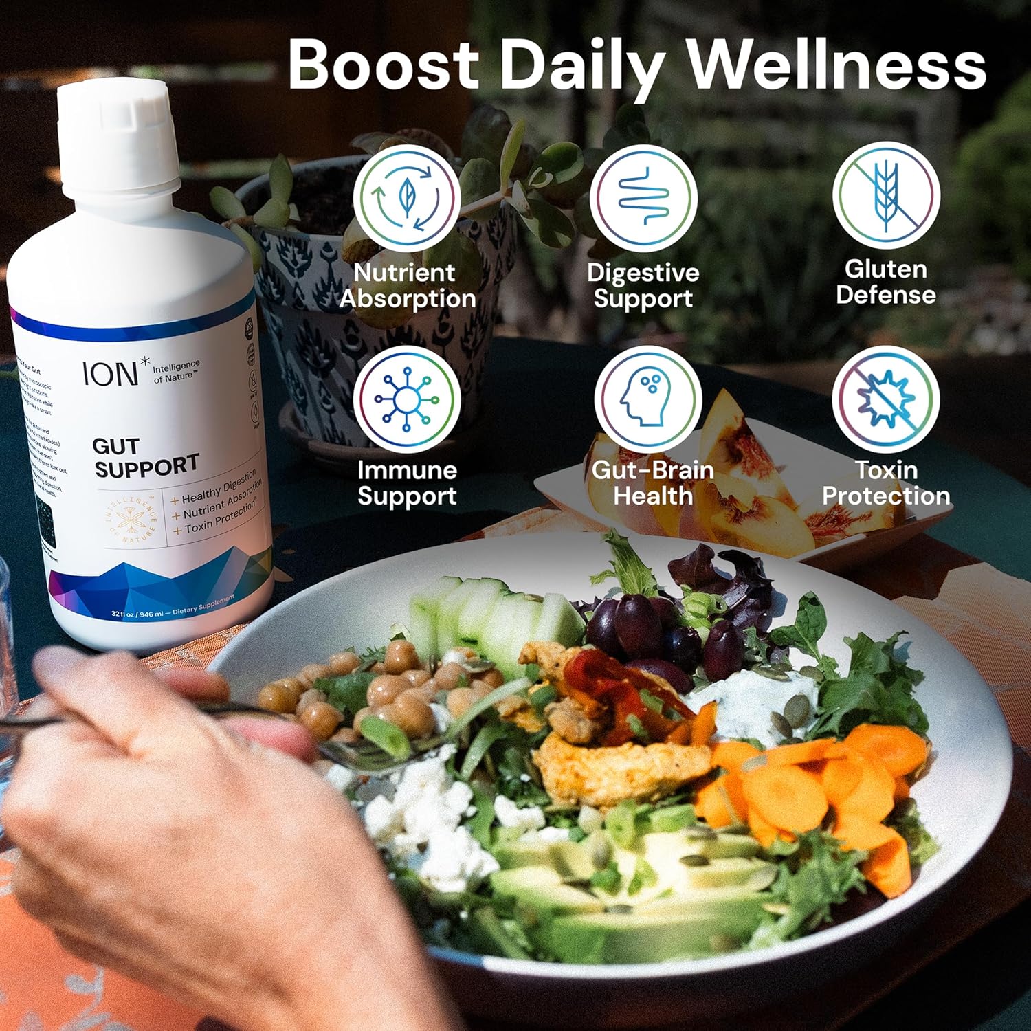ION* Intelligence of Nature Gut Support - Suplemento Líquido para la Salud Intestinal y Digestiva, 473 ml