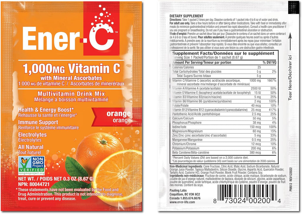 Ener-C Multivitamin Drink Mix - 60 Sobres, Sabor Naranja