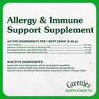 Greenies Supplements Sensitive Care Allergy & Immune Support - Snacks blandos para perros - Fórmula sin pollo - Sabor a mantequilla de cacahuete - Bolsa de 220 g (40 unidades)