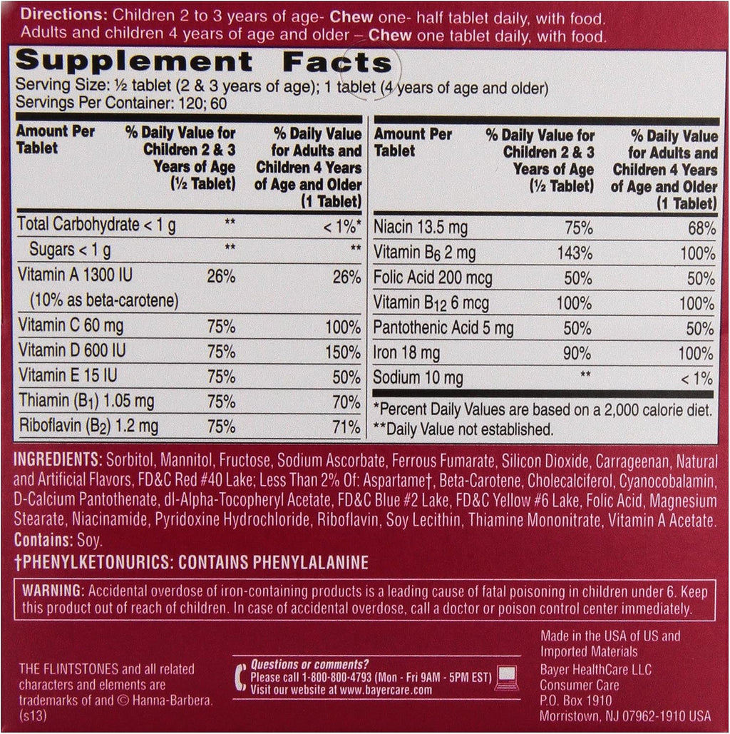 Flintstones Multivitamínico con Hierro - 60 Comprimidos Masticables para Niños