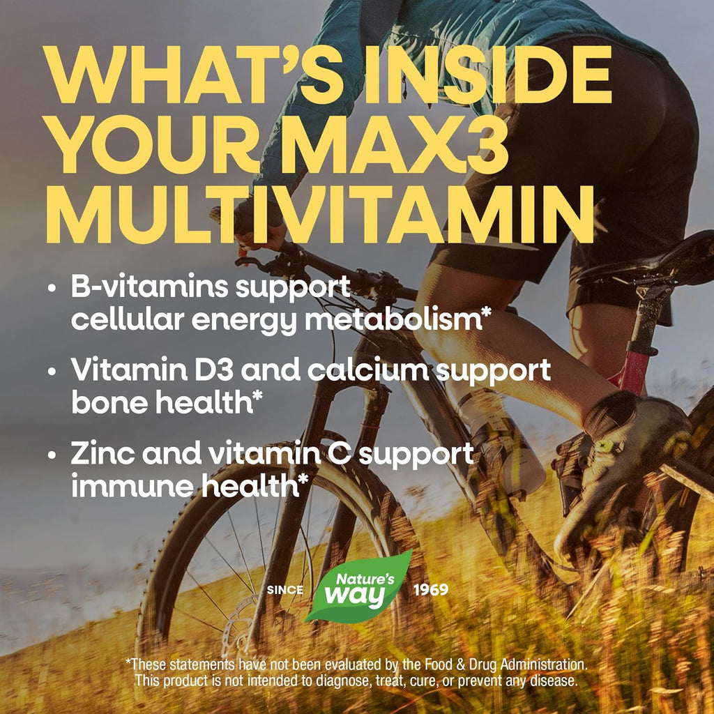 Nature's Way Alive! Max3 Multivitamínico Diario de Alta Potencia, Sin Hierro, 180 Comprimidos