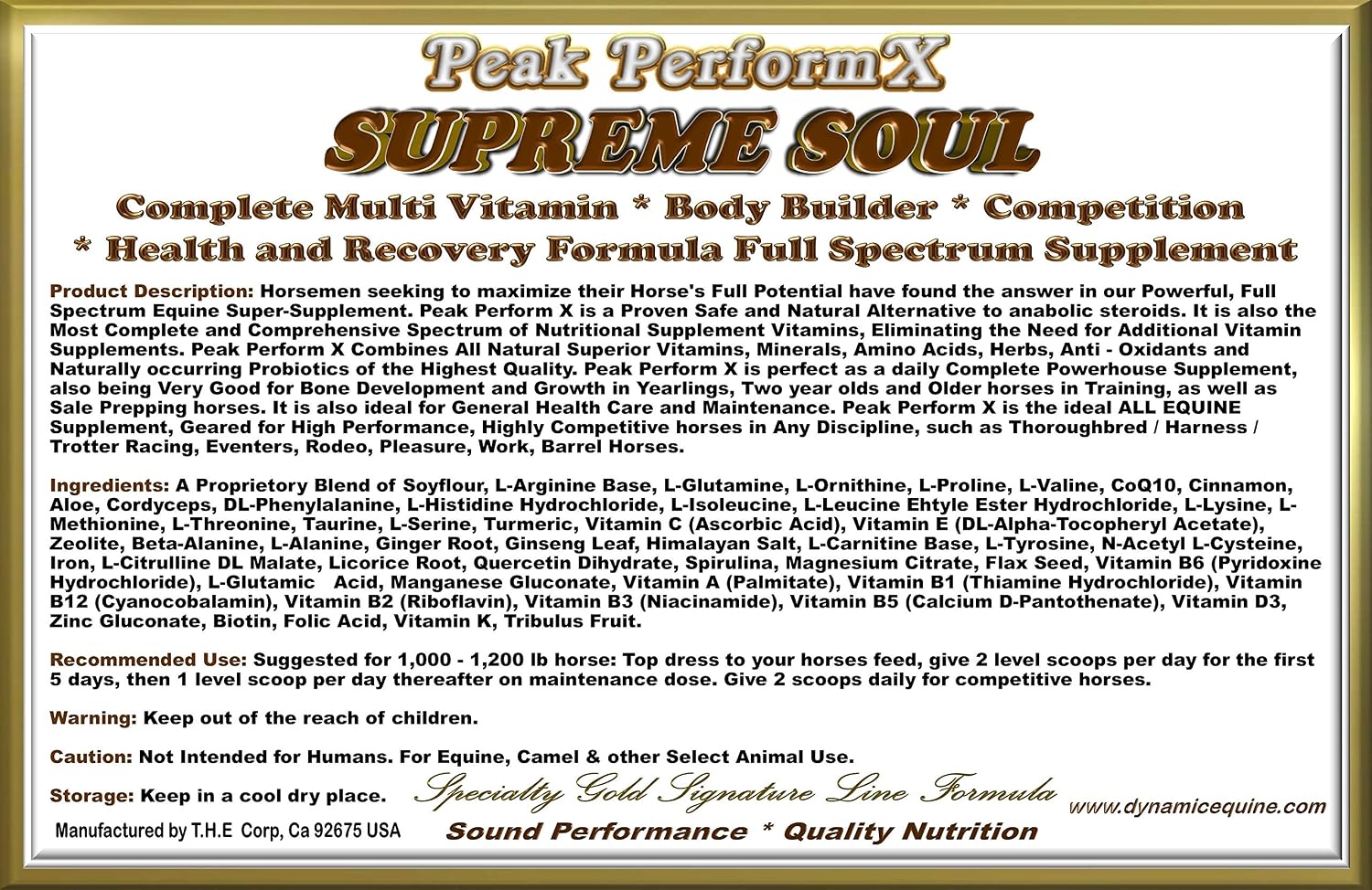 Peak PerformX Supreme Soul Multi Vitamin para Caballos - 1420g con Tribulus