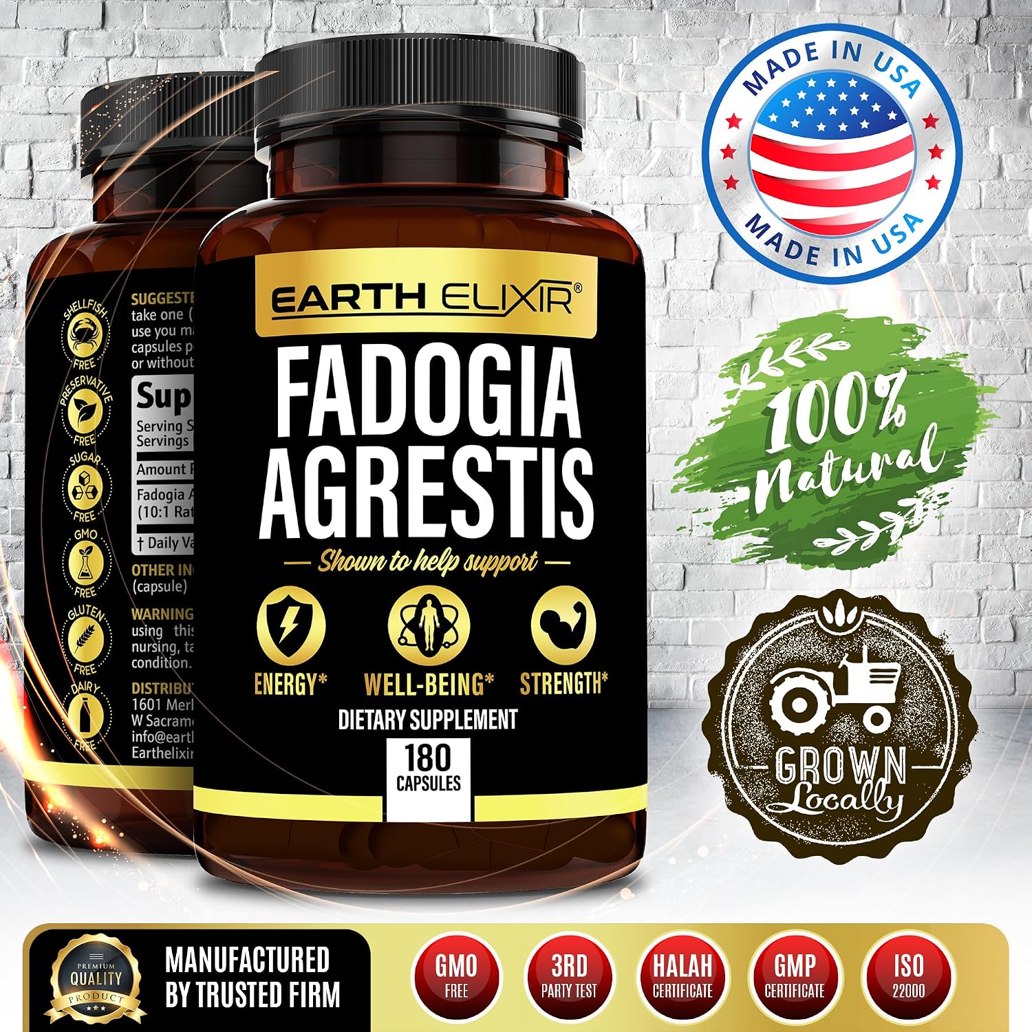 Earth Elixir Fadogia Agrestis 900mg (180 Cápsulas) - Extracto Puro - 3 Meses de Suministro