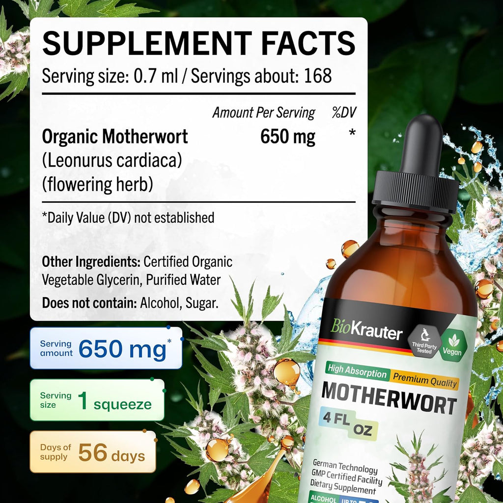 BIO KRAUTER® Suplemento para Perimenopausia y Menopausia - Tintura Vegana de Agripalma 118 ml (4 oz) - 56 días - Sin Alcohol ni Azúcar - 650 mg por dosis