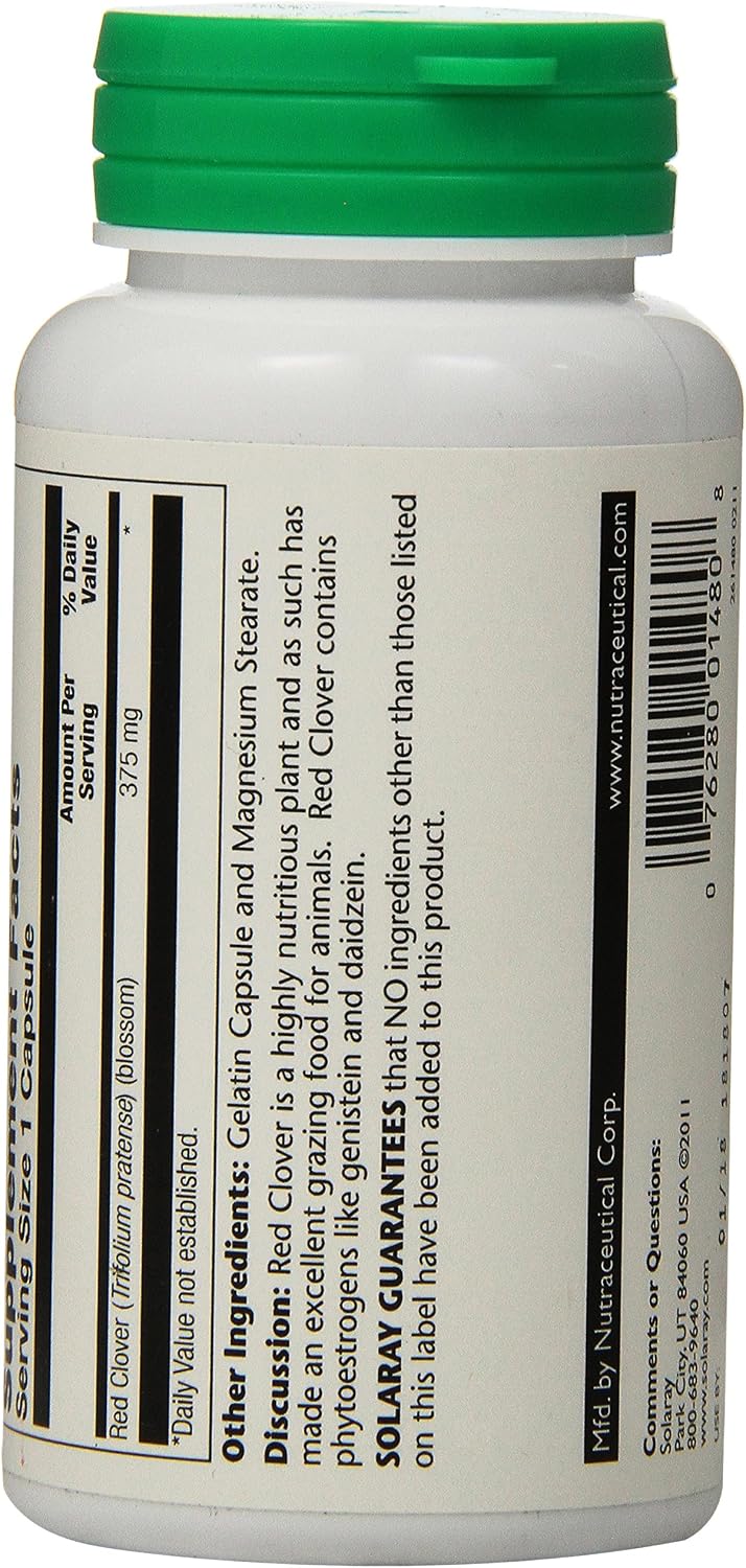 Solaray Red Clover 375 mg - Trébol Rojo - Apoyo Tradicional para la Salud Femenina - 100 Cápsulas Veganas
