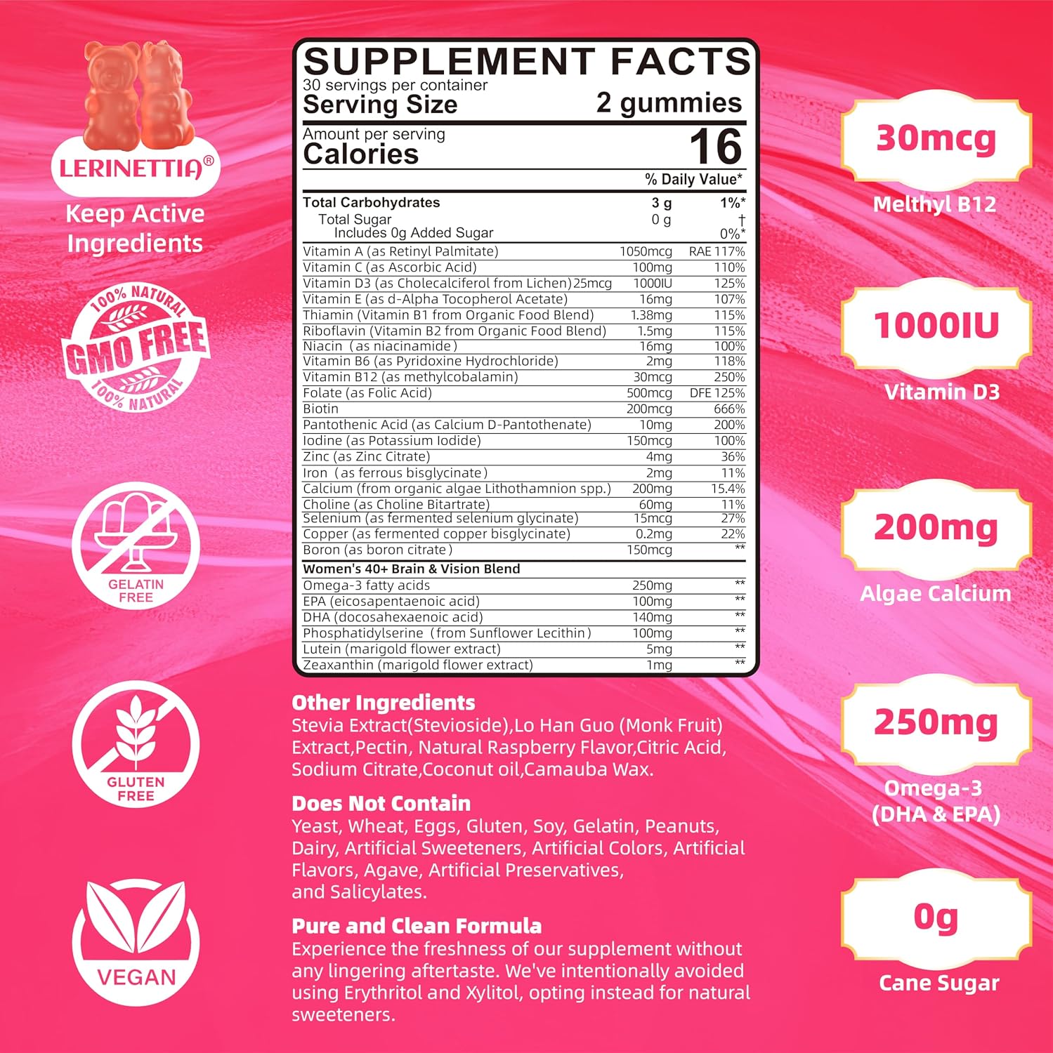 Multivitamínico para Mujeres 40+ con Omega-3, Hierro y Complejo B - Gomitas Veganas Sin Azúcar - 60 Unidades