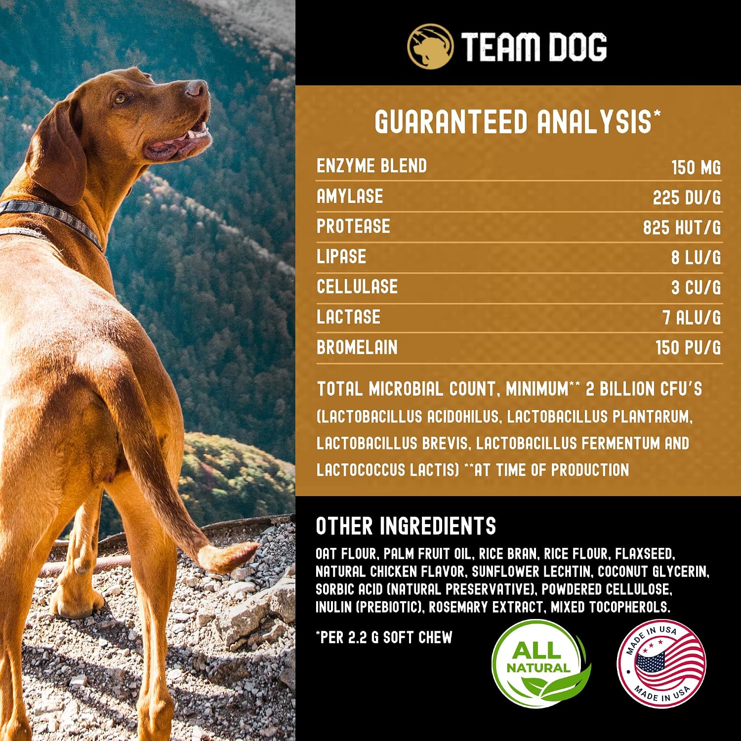 Team Dog Probióticos para Perros - Masticables Digestivos con Enzimas - 120 unidades