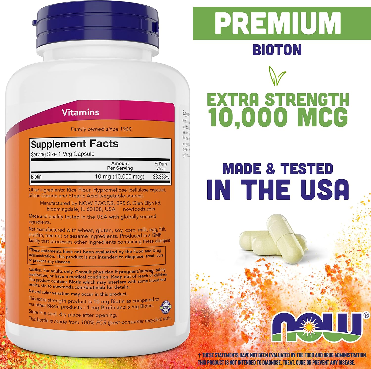 NOW Foods Biotina Extra Strength 10.000 mcg - 200 Cápsulas