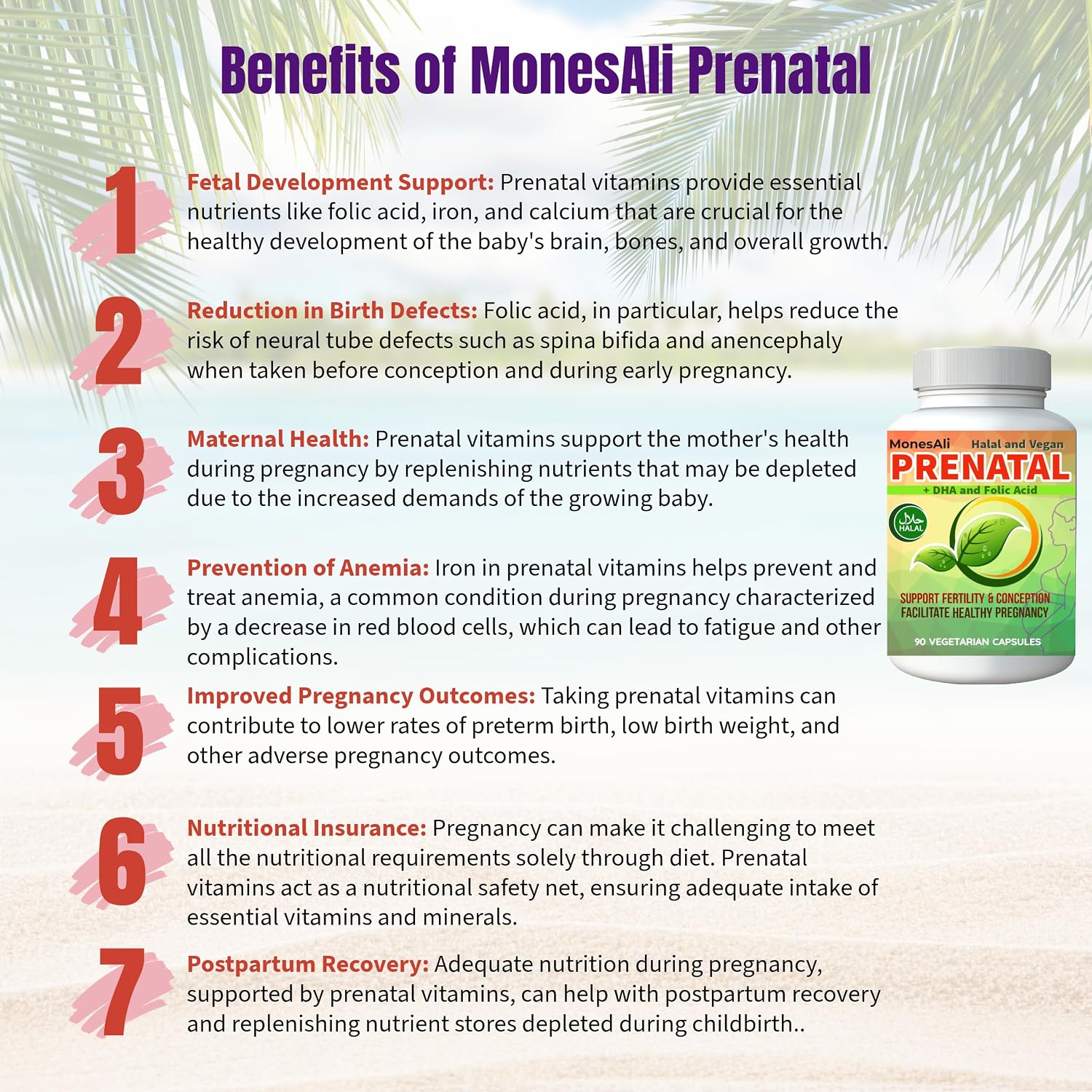 Vitaminas Prenatales para Mujeres | Postnatal | Vegano, Halal Sin Gelatina | con Folato, Hierro y Biotina | Apoyo para el Embarazo, Energía Postparto y Salud Capilar, 90 Cápsulas