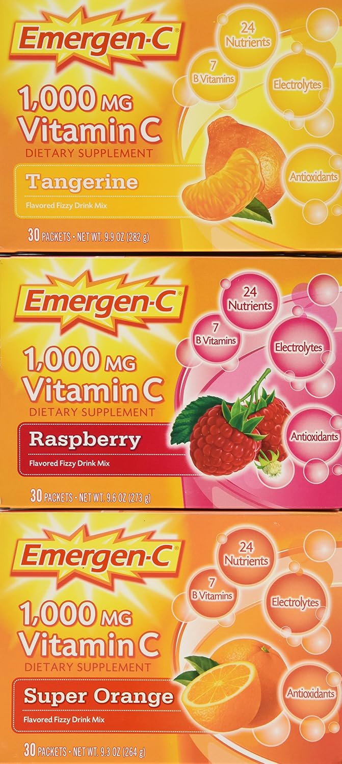 Emergen-C Vitamin C 1000mg, 90 Sachets, 3-Flavor Variety Pack