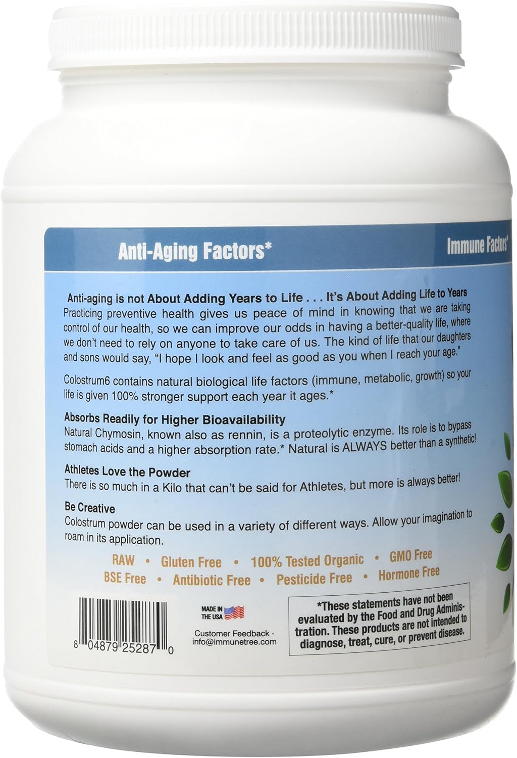 Immune-Tree Calostro Bovino Puro 100% (Grass-Fed) 2.2 lb - 661 Servicios