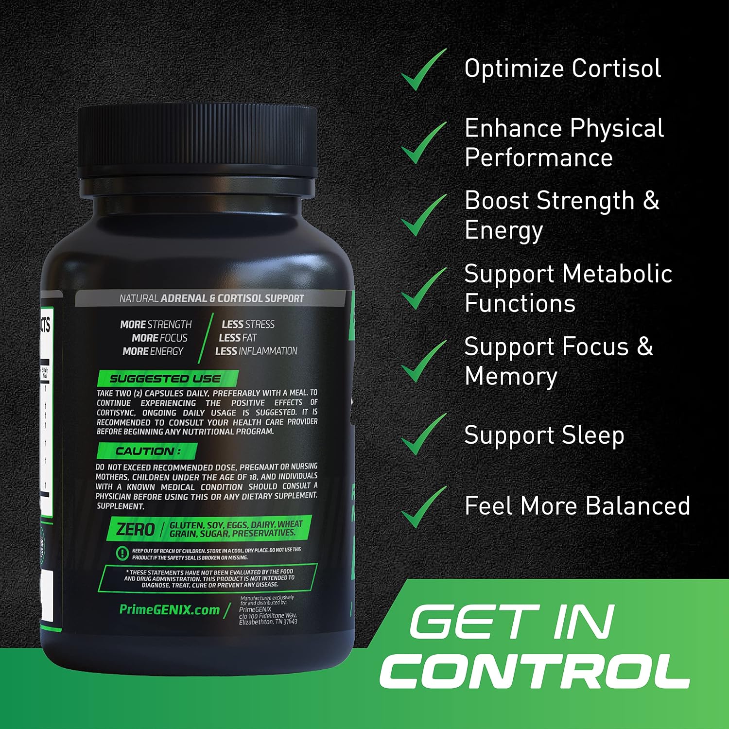 PrimeGENIX CortiSync - Reduce Cortisol, Aumenta Energía y Mejora Enfoque con Sensoril Ashwagandha - 60 Cápsulas