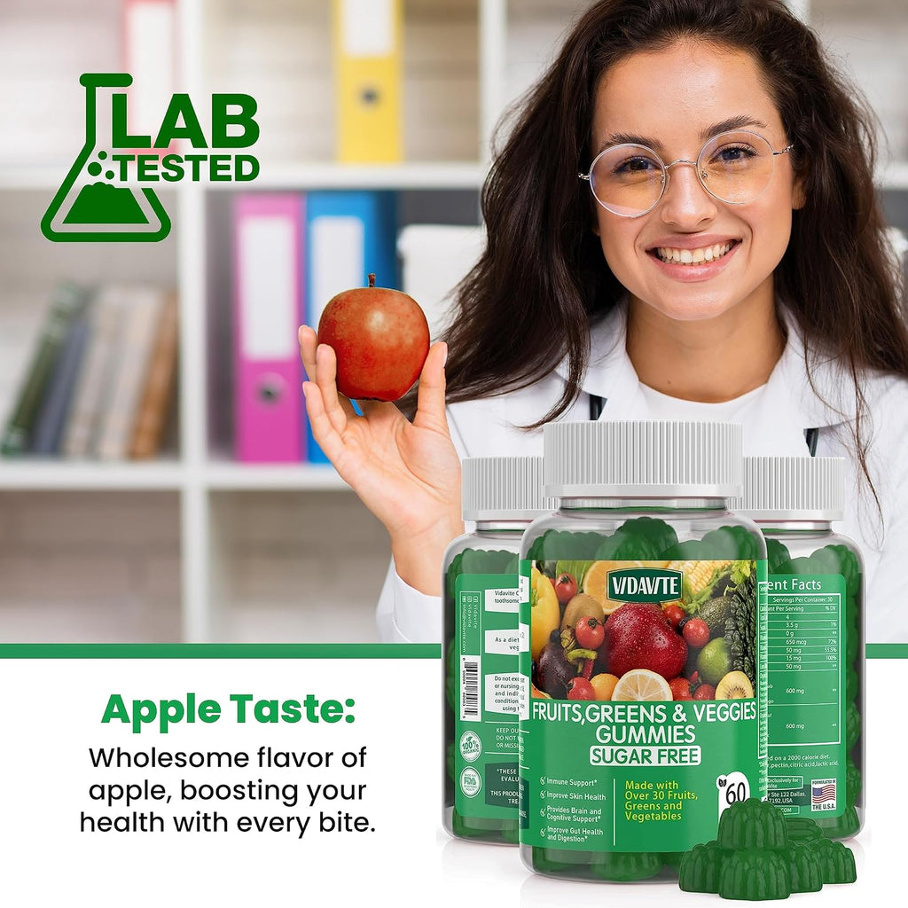 VIDAVITE Gominolas de Superalimentos sin Azúcar - 35+ Frutas y Verduras para Adultos y Adolescentes