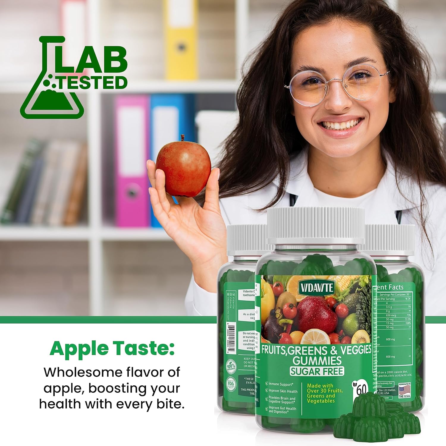VIDAVITE Gominolas de Superalimentos sin Azúcar - 35+ Frutas y Verduras para Adultos y Adolescentes