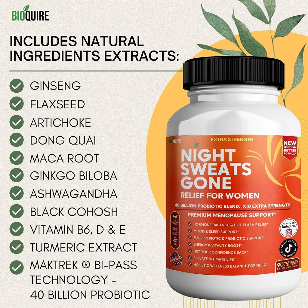 Night Sweats Gone - Alivio para la menopausia con probióticos, 90 cápsulas