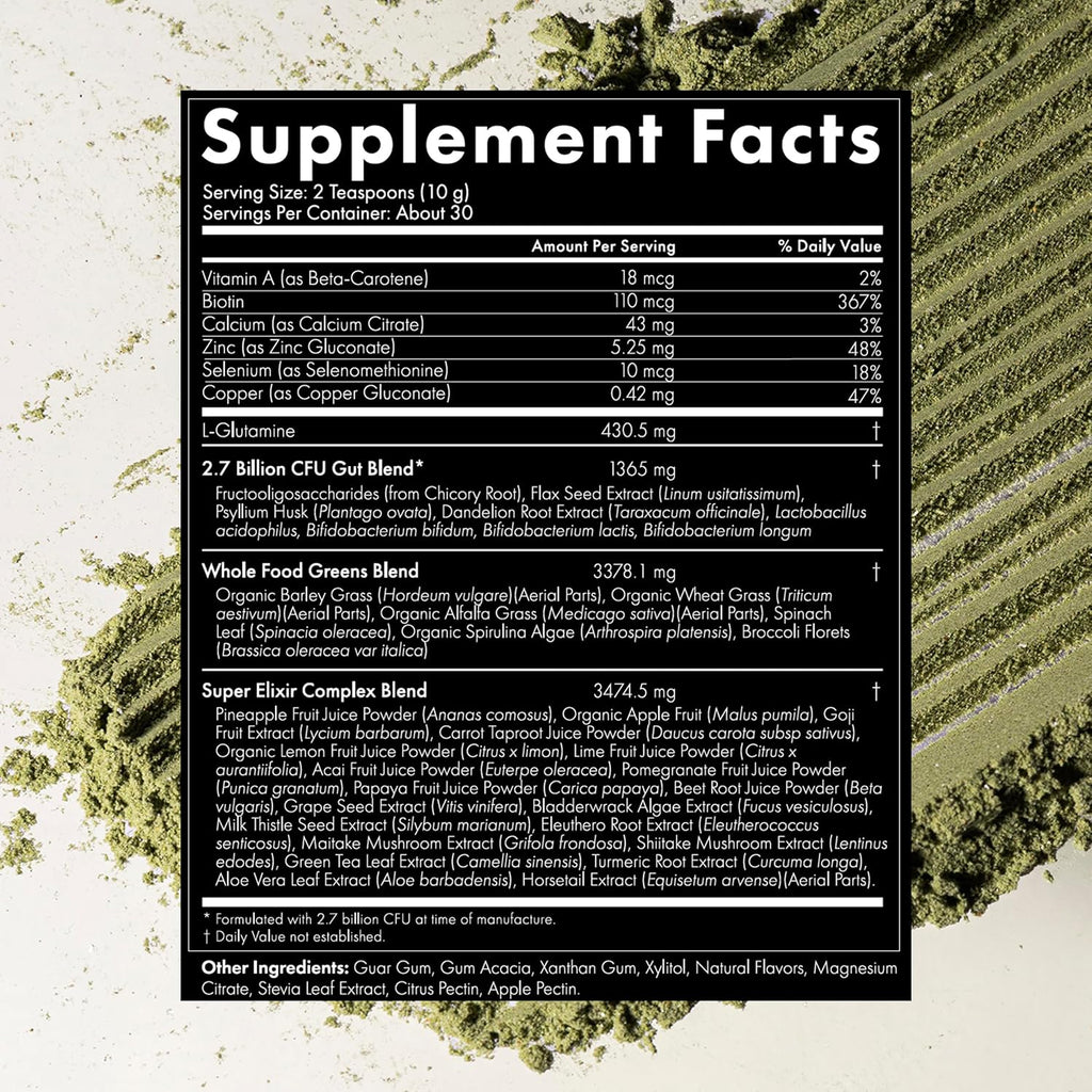 WelleCo The Super Elixir Daily Greens Powder - Mezcla de Superalimentos con Probióticos (Piña y Lima)