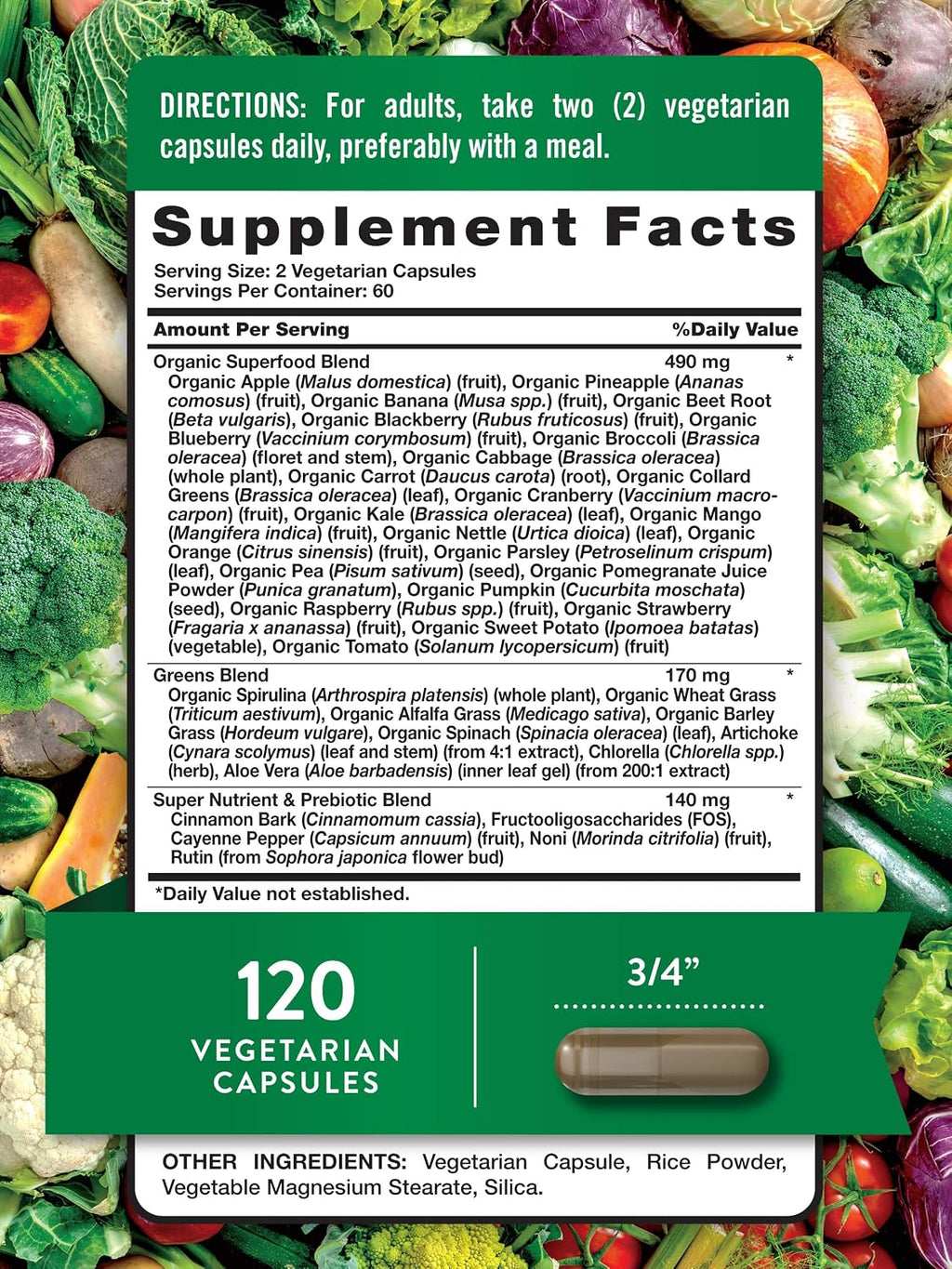 Nature's Truth Suplemento de Frutas y Verduras | 120 Cápsulas Vegetarianas | Más de 20 Frutas y Verduras | Vegetariano, No GMO y Sin Gluten