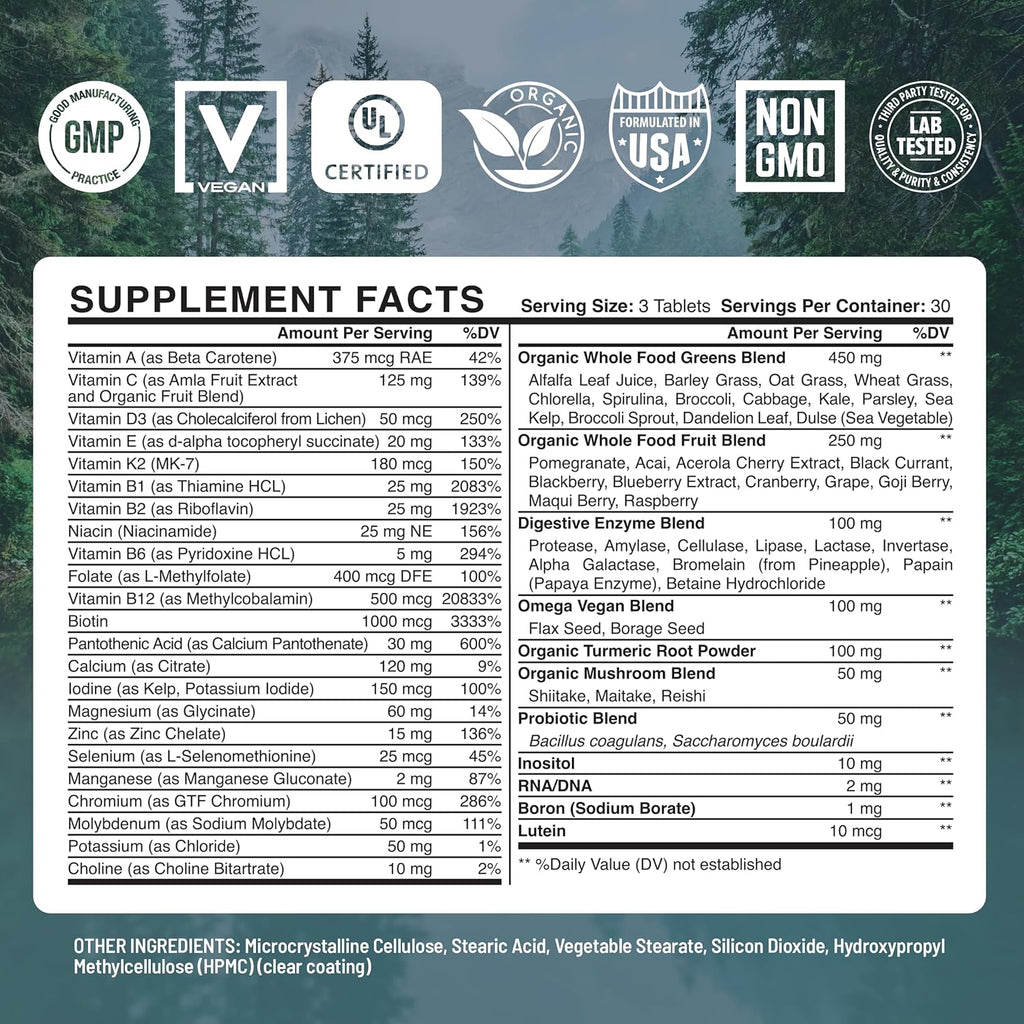 Abundant Earth Multivitamínico Completo con Probióticos y Enzimas, 180 Cápsulas