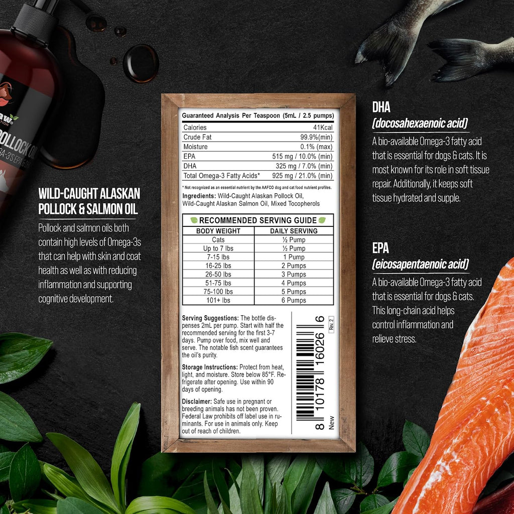 Wild Alaskan Salmon Oil for Dogs - Aceite de Salmón Salvaje de Alaska con Omega 3, EPA y DHA, 473 ml (16 oz)