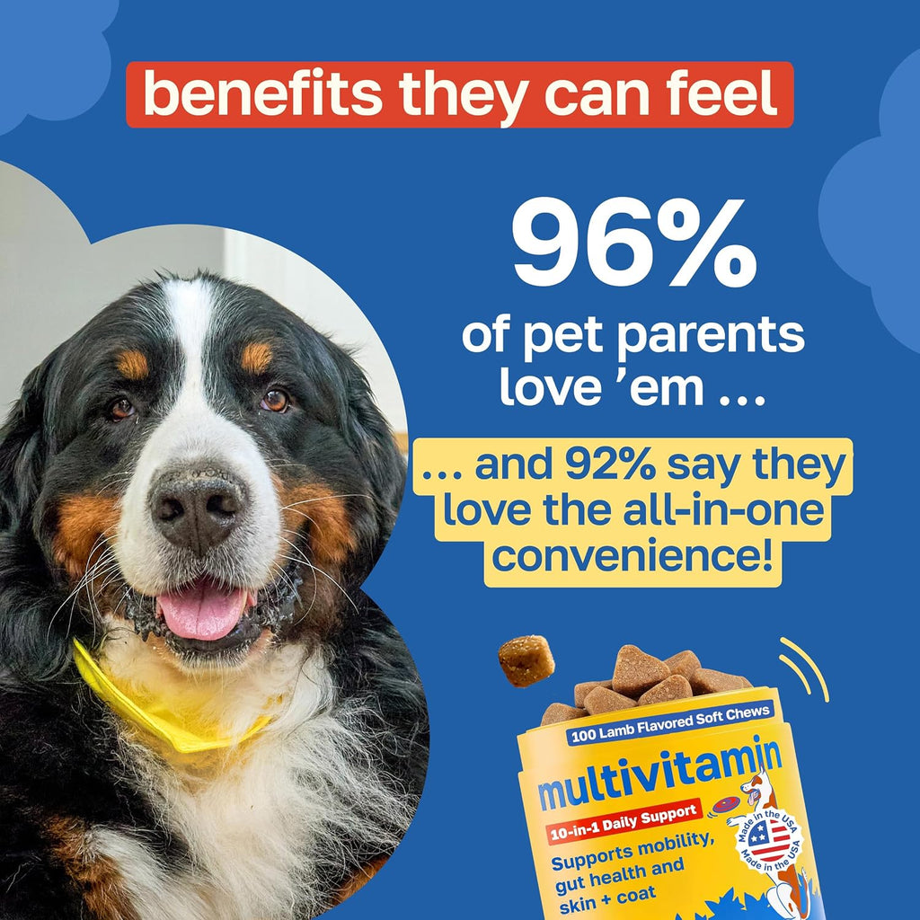 Happy Paws 10-en-1 Multivitamínico para Perros - 100 Chews Sabor Cordero Vegano
